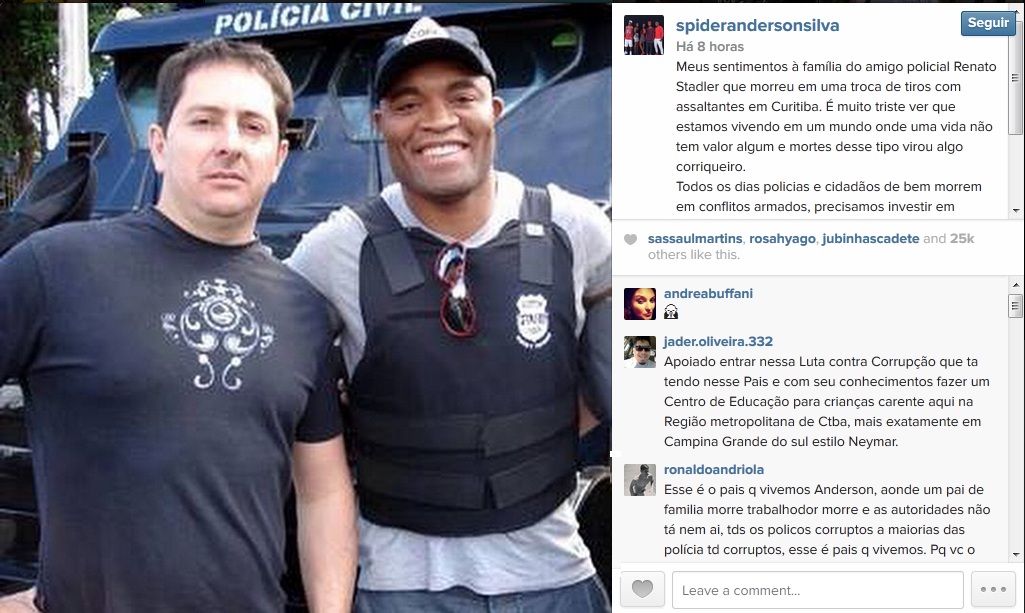 Anderson Silva postou foto com o amigo Renato Stadler, que morreu quarta-feira em Curitiba | Reprodução/Instagram