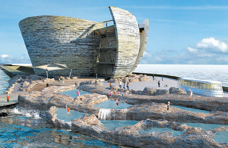 Maquete do projeto da Tidal Lagoon Power; empresa diz que em uma década será capaz de fornecer 10% da energia consumida no Reino Unido | Juice Architects