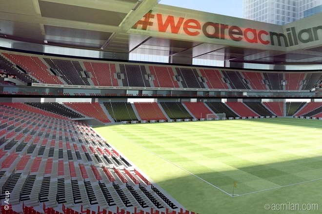 A projeção da arquibancada rubro-negra do Milan a partir da bandeirinha de escanteio. | 