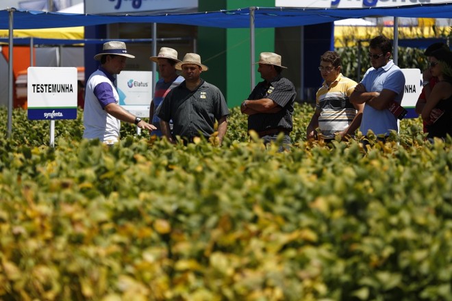 Produtores observam técnico explicar sobre nova tecnologia em uma das diversas lavouras experimentais. | 