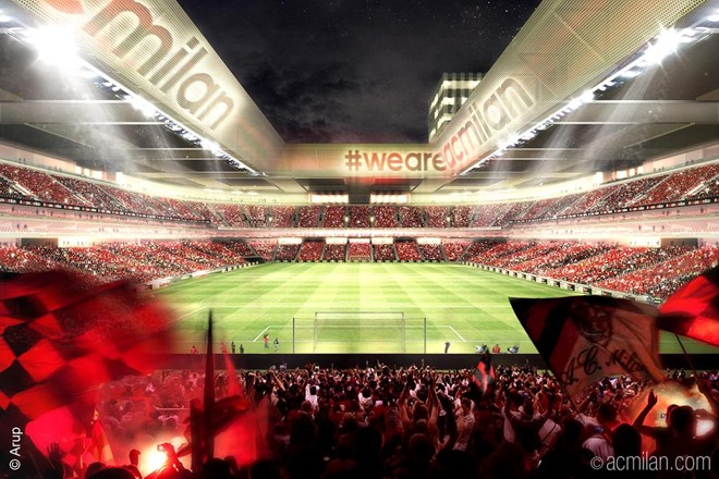 O estádio do Milan na visão do torcedor que ficar atrás do gol. | 