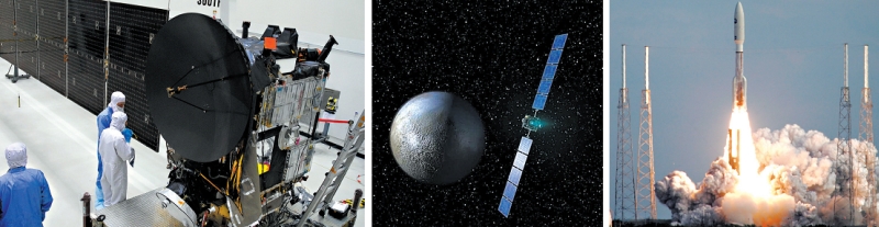 A sonda Dawn (em representação à esq.) examinará Ceres; já a New Horizons, em foto de 2006, está fotografando Plutão | george shelton/nasa; nasa; gary i. rothstein/european pressphoto