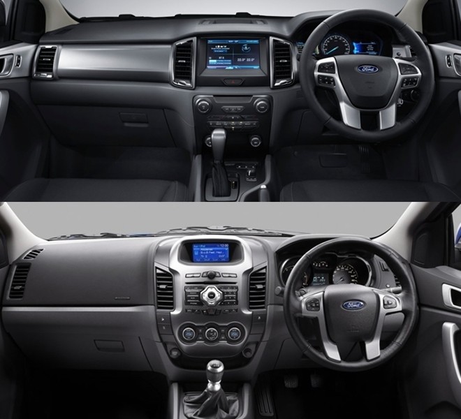 Comparativo entre a Ranger atual (foto debaixo) e a linha 2016. Volante à direita é típico do mercado asiático. | Divulgação/Ford