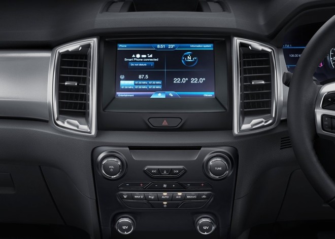 Sistema Sync 2 é similar ao existente no Ford Ka, mas com tela sensível ao toque de alta definição. Haverá conexão com celulares inteligentes e uso de apps ligados à internet. | Divulgação/Ford