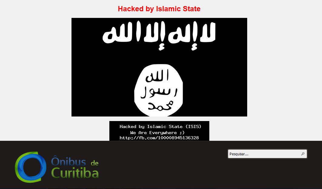 Site Ônibus de Curitiba, com mensagem que diz ser do Estado Islâmico | Reprodução