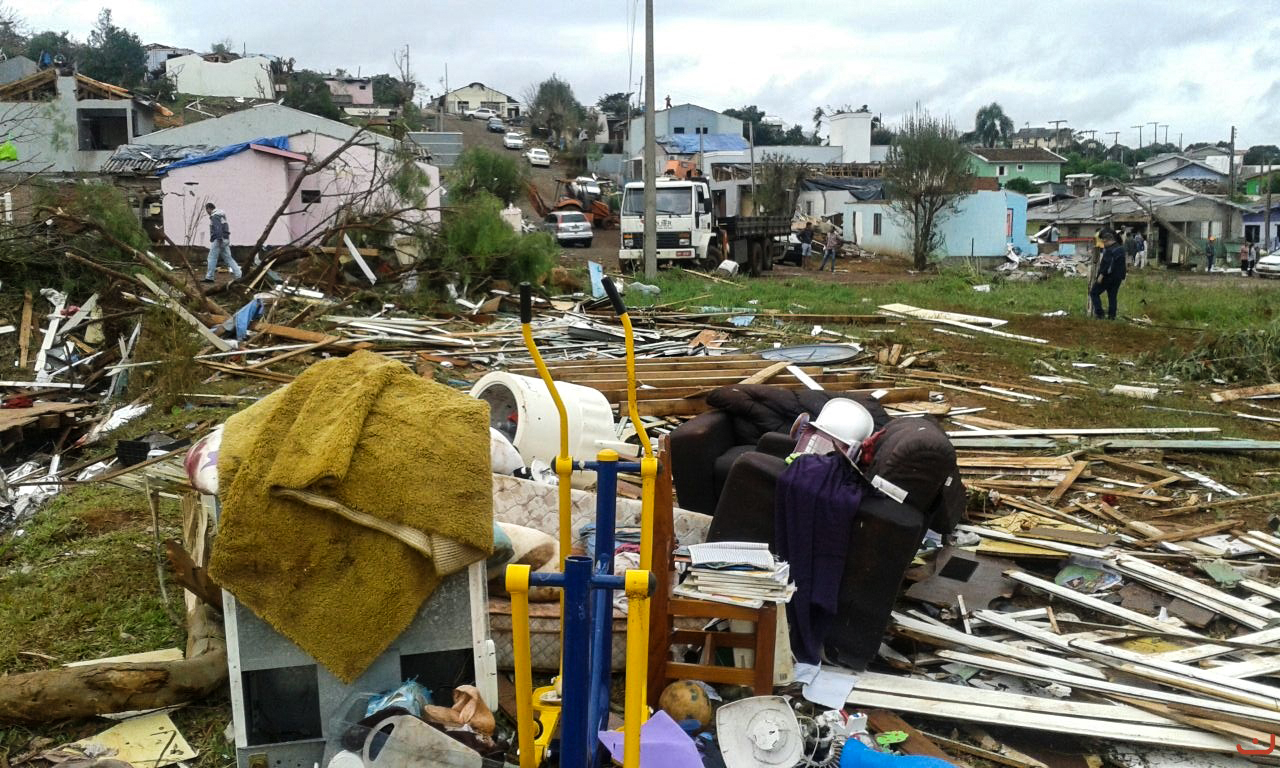 Tornado destruiu quase metade da cidade de Xanxerê, no Oeste de Santa Catarina. | Julio Cavalheiro/Secom