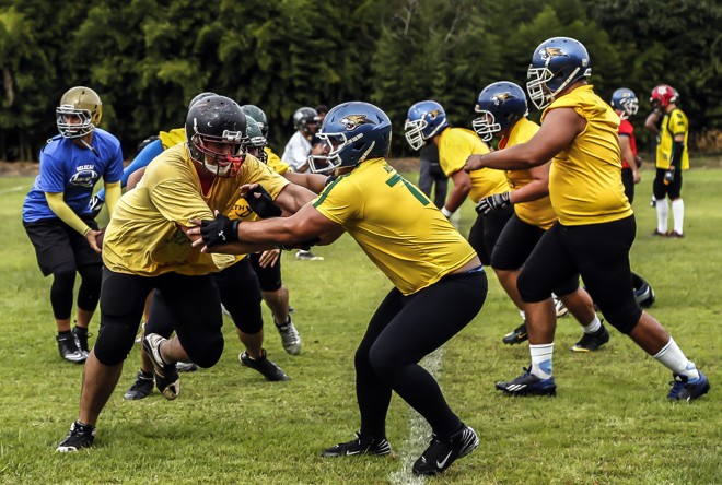 Seleção Brasileira de Futebol Americano fazendo um treinamento intensivo no feriado de Tiradentes na Unicentro em Irati, interior do Paraná. Seleção se prepara para a primeira participação do Brasil na Copa do Mundo de Futebol Americano. | Albari Rosa/gazeta do povo