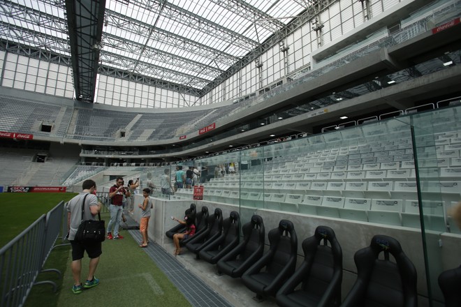 O banco de reservas é um dos pontos altos do tour na Arena da Baixada | Marcelo Andrade/Gazeta do Povo