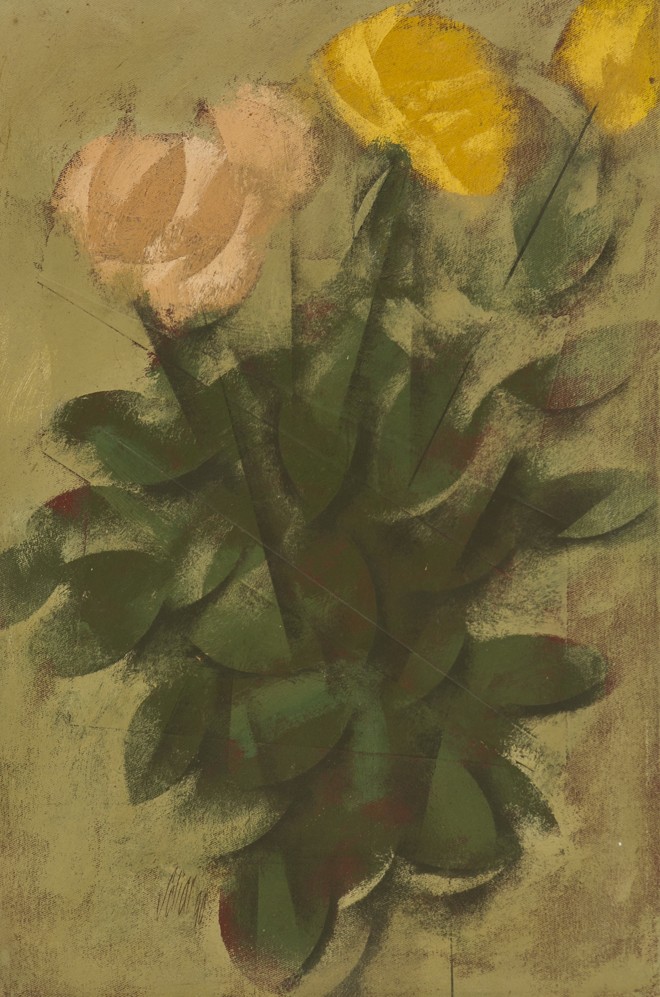 Rosas Várias, vinil e colagem encerada sobre tela, de Carlos Scliar. | Marcelo Andrade/Gazeta do Povo