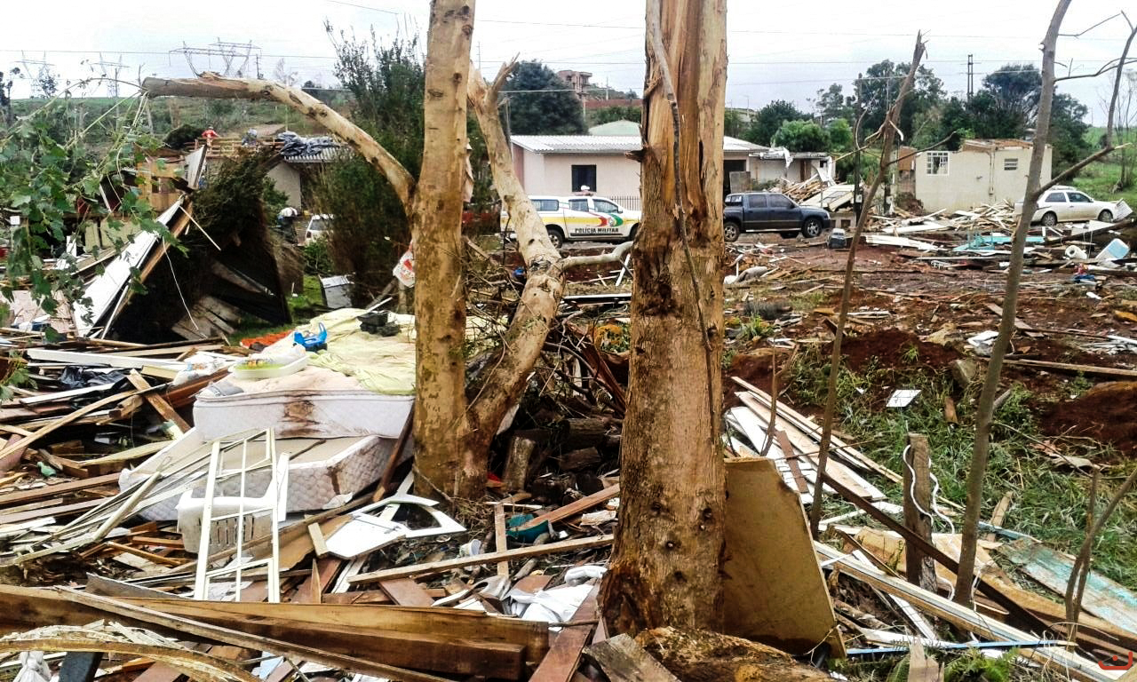 Tornado destruiu grande parte da cidade de Xanxerê, no Oeste de Santa Catarina. | Julio Cavalheiro/Secom