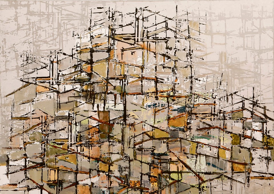 Último trabalho de Domicio Pedroso, de 2013, cujo título (“Última Favela”) foi dado pela mulher do pintor, Leyla. | Marcelo Andrade/Gazeta do Povo