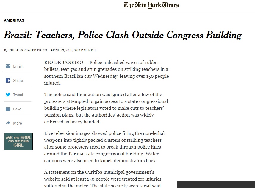 Violência policial contra professores foi destaque no New York Times | /