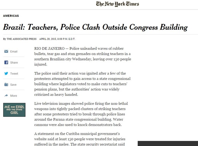 Violência policial contra professores foi destaque no New York Times | /