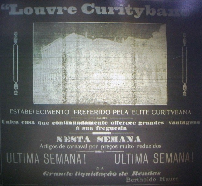 Propaganda da loja Louvre, de tecidos, administrada por um dos filhos de José Hauer. Recorte de 2 de fevereiro de 1910. | Reprodução