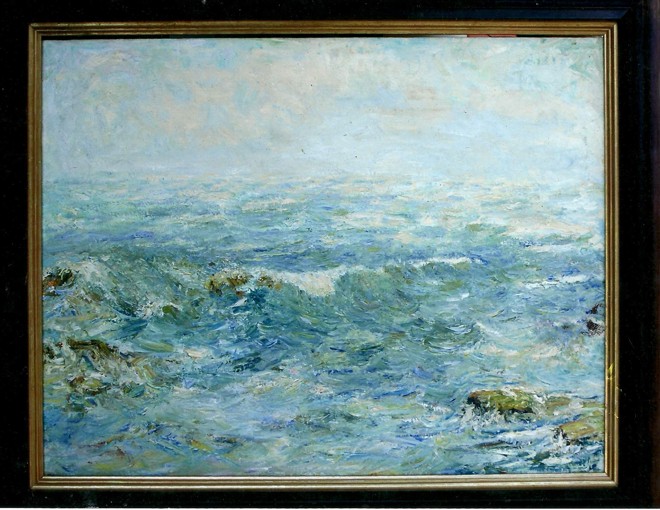 O comerciante Harved Schlenker pintava quase em segredo. Em meados dos anos 1970, foi descoberto pela galerista Nini Barontini, mas aos poucos voltou à escala de produção doméstica,. Os clientes o procuravam na loja da Travessa Alfredo Bufrem, 41. Ali vendia artefatos de couros. E seus quadros. Os temas de Harved são os “paranistas”, denunciando a influência do grupo de Alfredo Andersen, com o qual teve alguma proximidade. | Acervo da família Schlenker