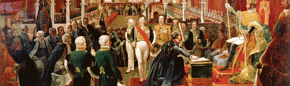 O Juramento da Regência Trina Permanente, quadro do pintor gaúcho Manuel Araújo (1806-1979): livro aborda todos os “períodos” do país biografado, do descobrimento às revoltas de junho de 2013. | Fotos: Divulgação/Companhia das Letras
