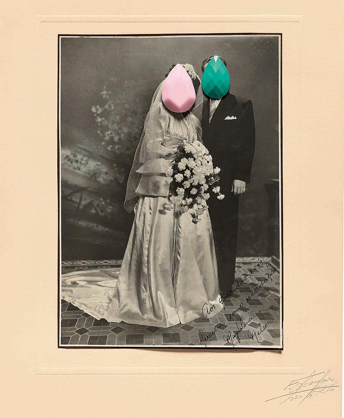 Uma das ilustrações do livro, feitas por Nino Cais, com fotos antigas de casamentos. | Nino Cais/Reprodução