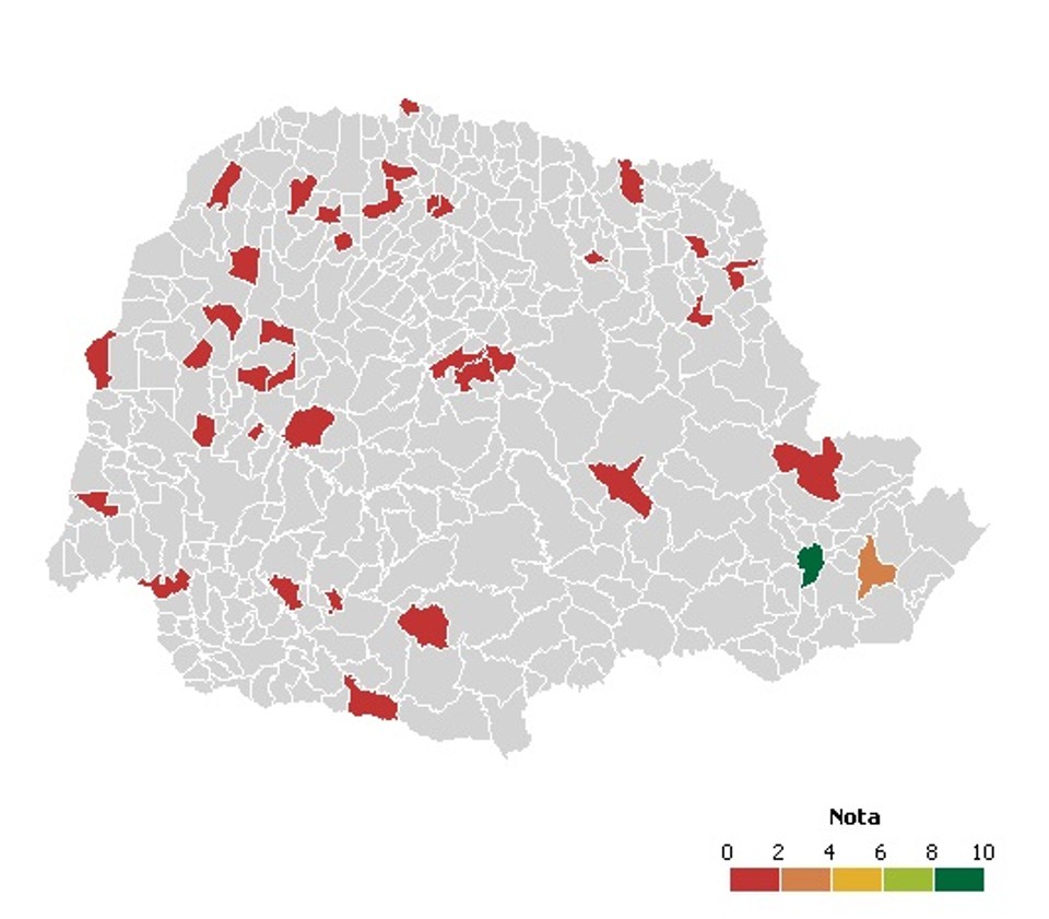 Mapa de avaliação do Paraná de acordo com o Índice Brasil Transparente. | Reprodução/CGU