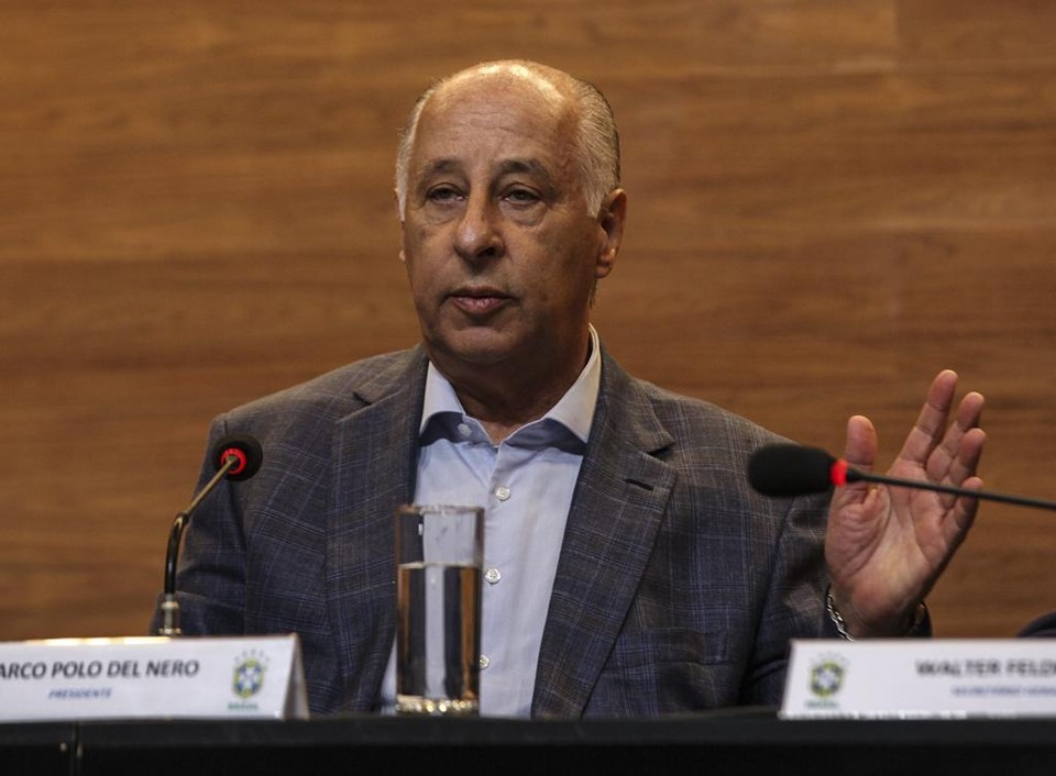 Marco Polo Del Nero durante a coletiva: colaboração com a investigação e Marin isolado. | Antonio Lacerda/EFE