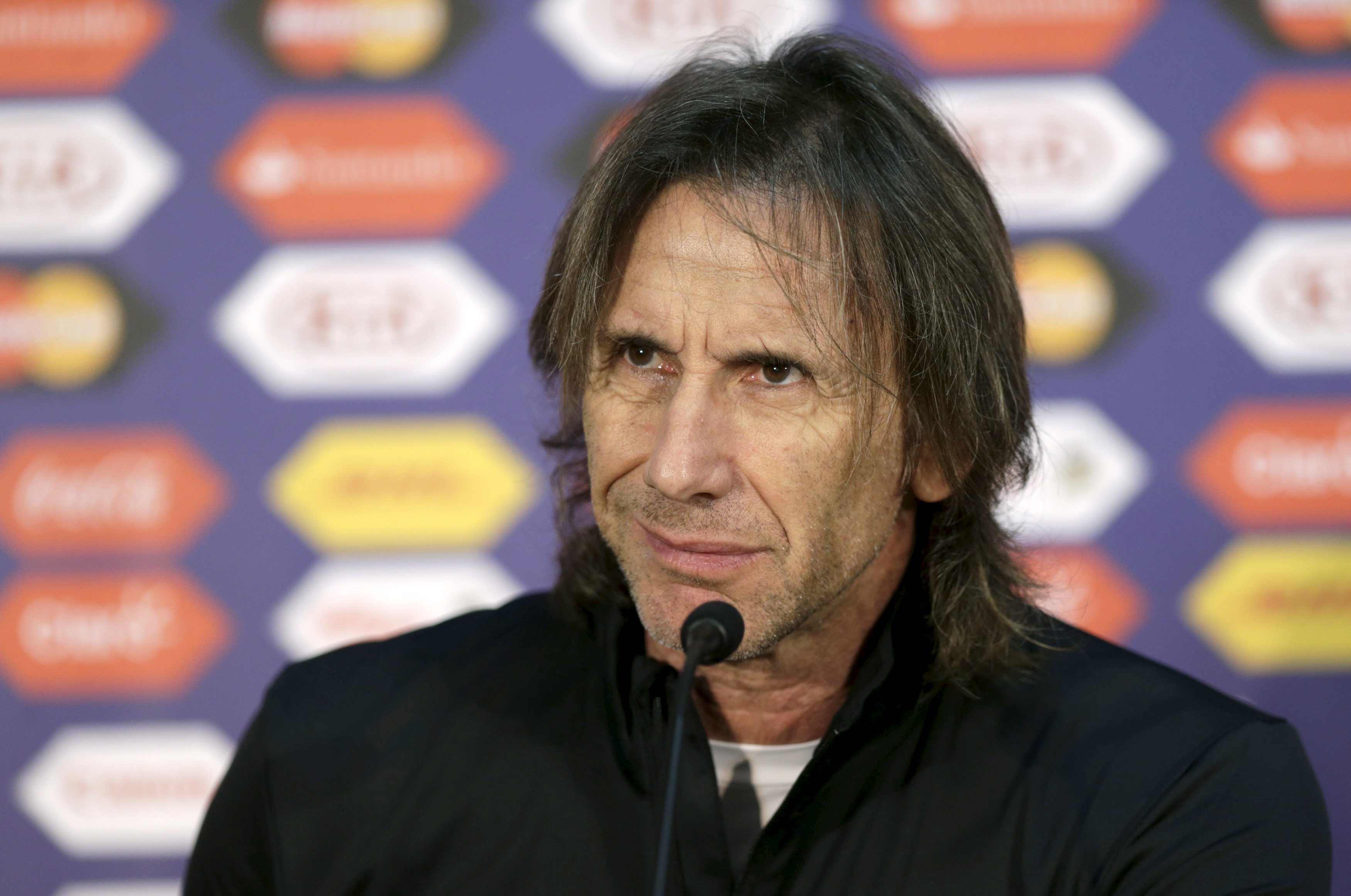 O técnico do Peru Ricardo Gareca fala da partida contra o Brasil pela Copa América, em entrevista coletiva | UESLEI MARCELINO/REUTERS