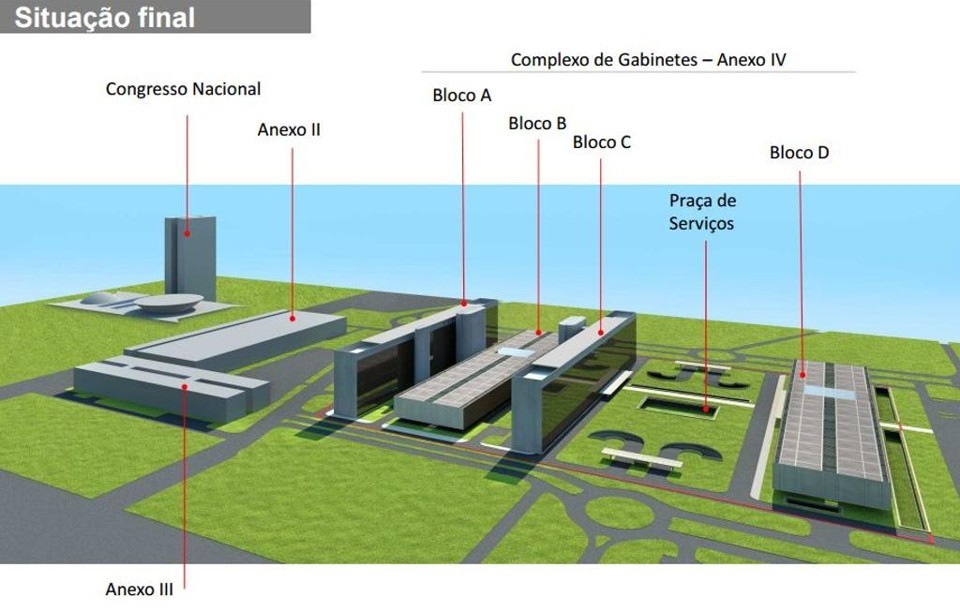 O Parlashopping, apelido do Anexo IV da Câmara, é um complexo de 4 prédios e uma praça. | /