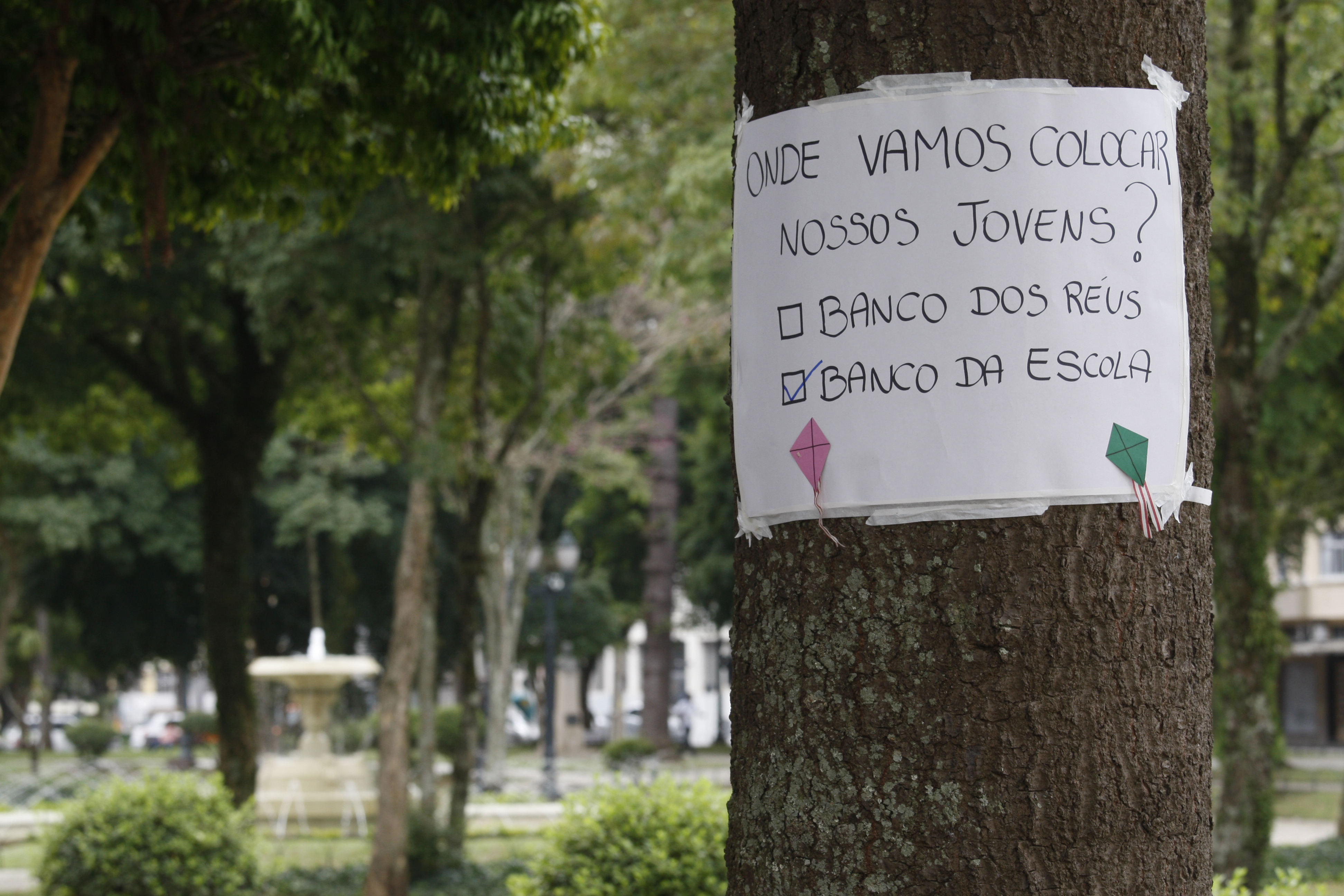 Cartaz contra a redução da maioridade durante ato em Curitiba, em abril: para a mudança acontecer são necessários 308 votos, ou 60% da Câmara Federal. | Aniele Nascimento/Gazeta do Povo