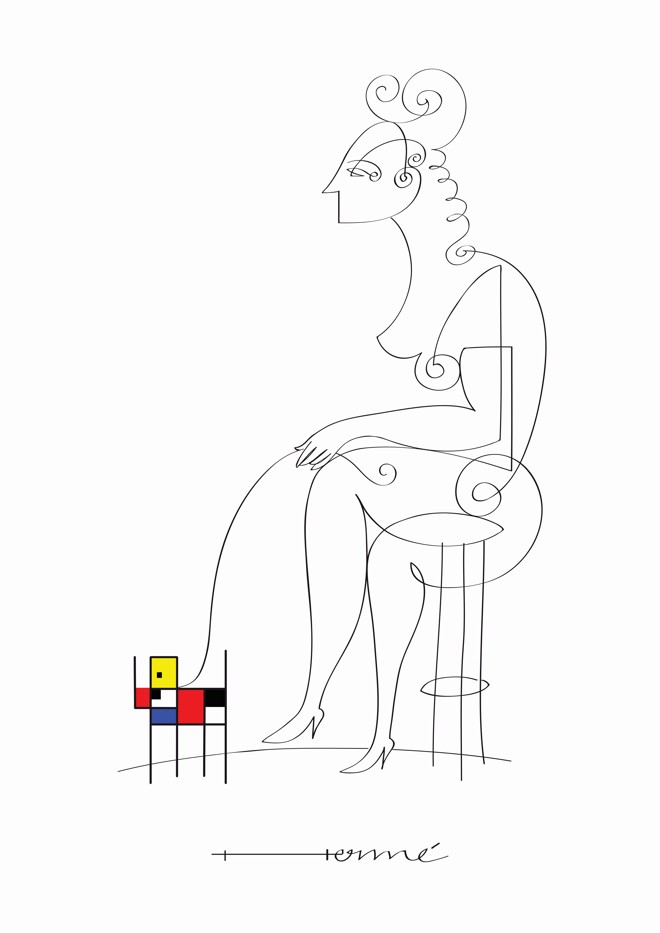 “La femme avec le chiot du Mondrian (A mulher com o filhote de Mondrian”, de Hermé | Reprodução