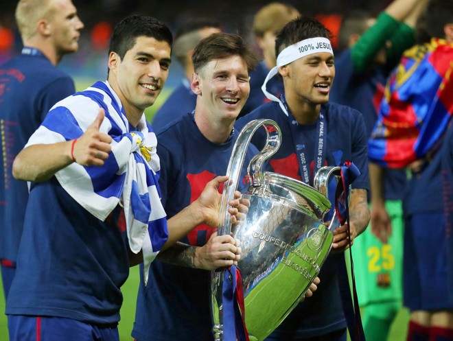 O Trio MSN terminou a temporada com 122 e a Tríplice Coroa (Espanhol, Copa do Rei e Liga) | KAY NIETFELD/EFE