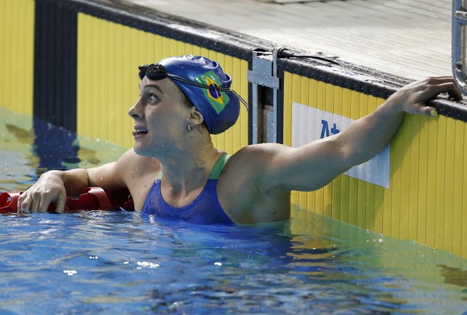 Manuella Lyrio, bronze nos 200 metros nado livre. | Erich Schlegel/USA Today Sports