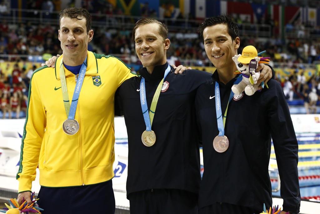 Guilherme Guido (prata), Nicholas Thoman (ouro) e Eugene Godsoe (bronze)