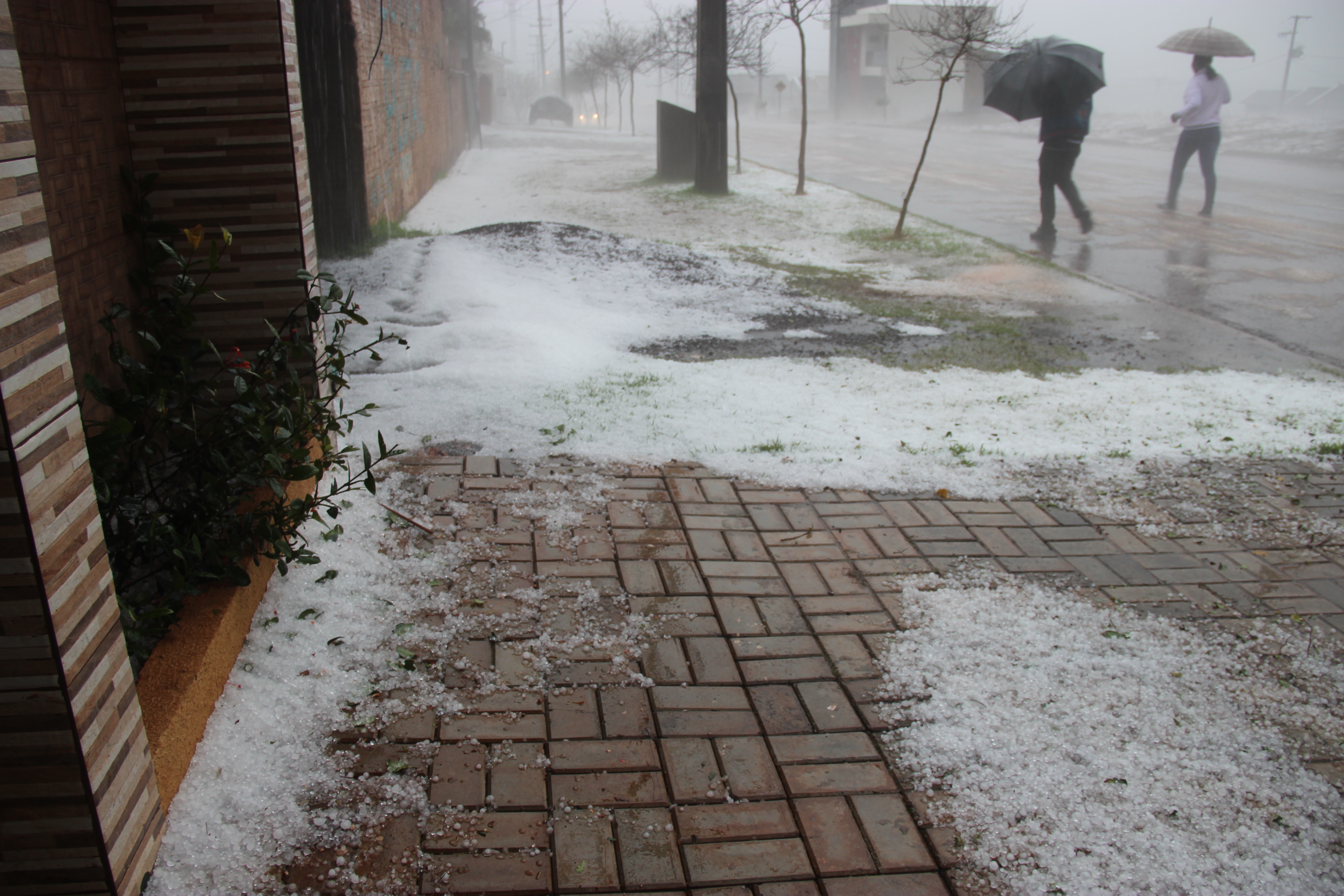 Granizo chegou a cobrir calçadas em Cafelândia, no Oeste do estado | Divulgação/Prefeitura de Cafelândia