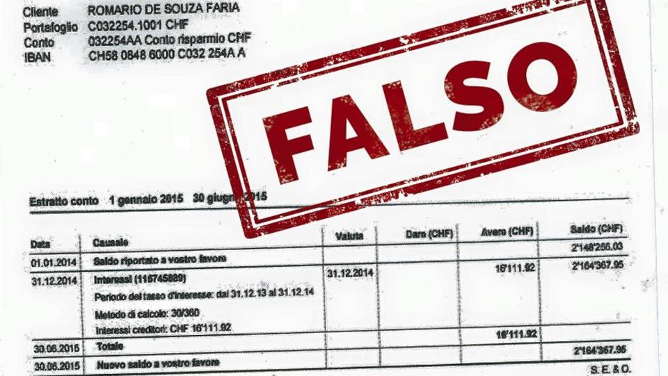 Extrato bancário que, segundo Romário, serviu de base para a afirmação de que ele tinha uma conta na Suíça com R$ 7,5 milhões de saldo. | Reprodução/Facebook