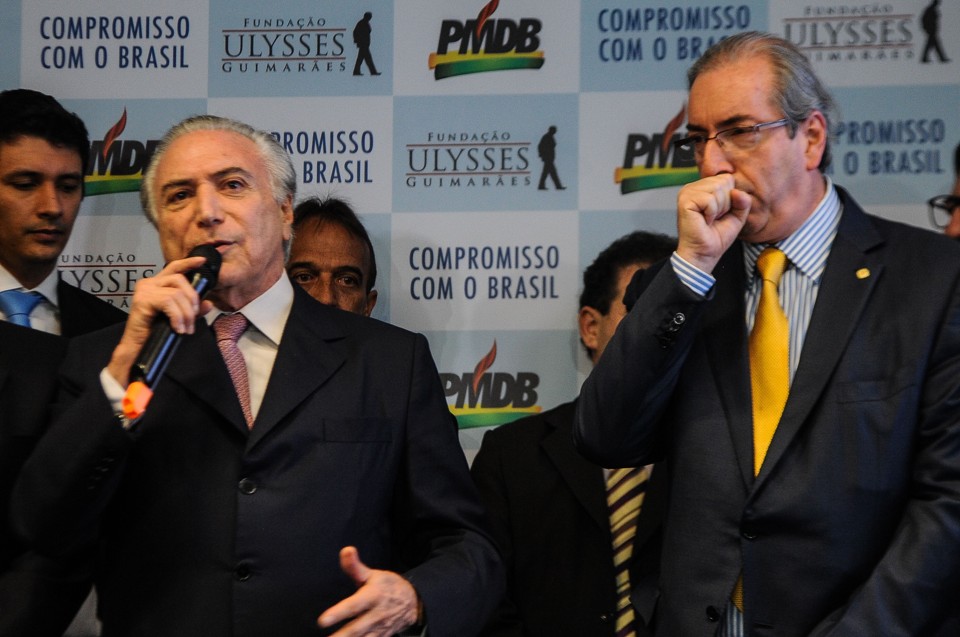 Temer (à esq.) com Eduardo Cunha: colegas de partido em lados opostos. | Antônio Cruz/ Agência Brasil