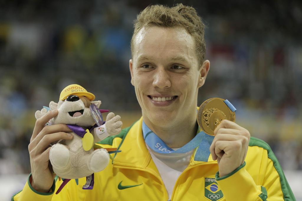 Henrique Rodrigues foi medalha de ouro nos 200 metros medley no Pan-Americano de Toronto. | Erich Schlegel/USA Today Sports