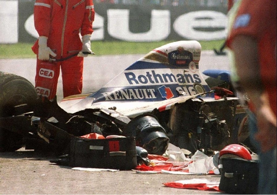 A Williams de Ayrton Senna,, destruída após o acidente em Ídola: entre o brasileiro e Bianchi, 21 anos sem morte na Fórmula 1. | Arquivo/