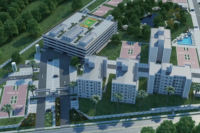 Spazio Cosenza: em construção no Pinheirinho pela MRV Engenharia, o empreendimento Spazio Cosenza contará com 840 apartamentos de padrão econômico e terá capacidade para abrigar 2,9 mil moradores, aproximadamente. O empreendimento oferece plantas de um e dois dormitórios que variam de 45 m² a 54 m² de área privativa e serão distribuídas em 21 torres – sendo 11 delas conjugadas. O residencial terá um grande lago ao centro e será entregue em 2016. | Divulgação