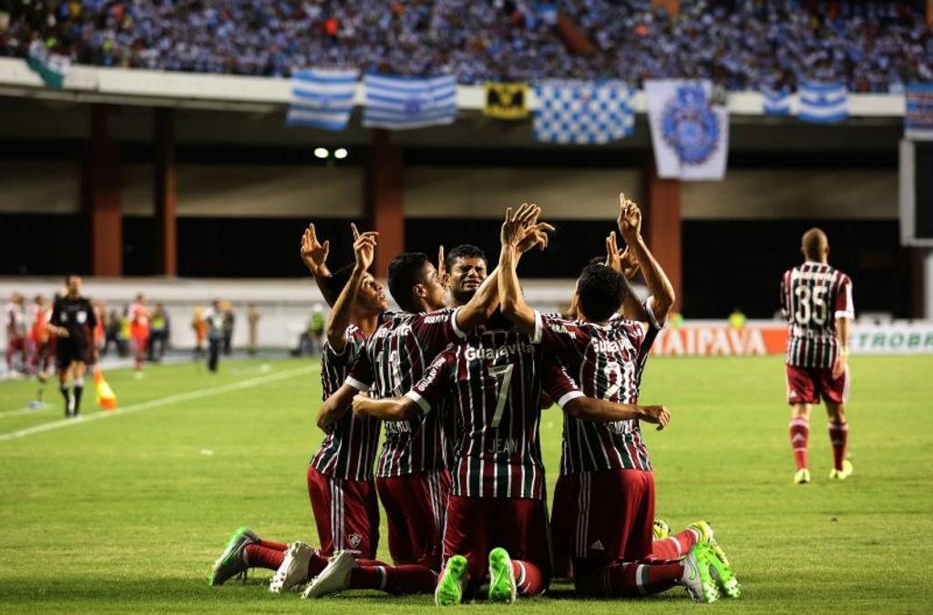 Jogadores do Flu comemoram o gol de Cícero no Mangueirão. | Nelson Perez/Fluminense FC