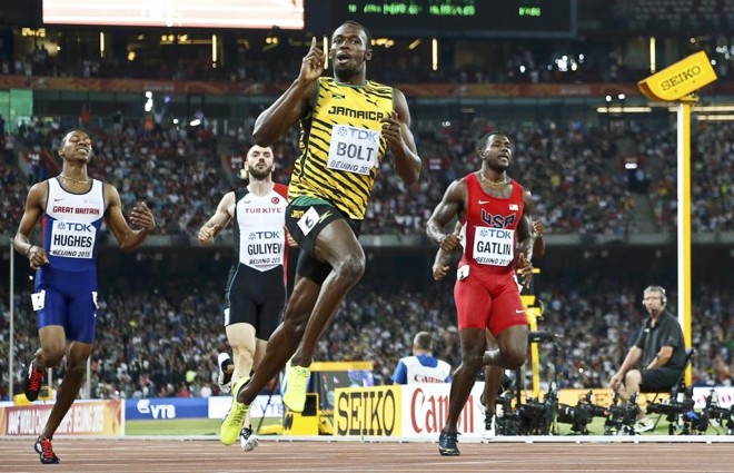 Vitória bastante comemorada por Usain Bolt em Pequim. | LUCY NICHOLSON/REUTERS