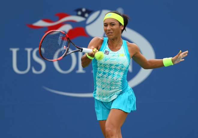 Heather Watson , do Reino Unido, aposta no azul celeste. | Jerry Lai/USA Today Sports
