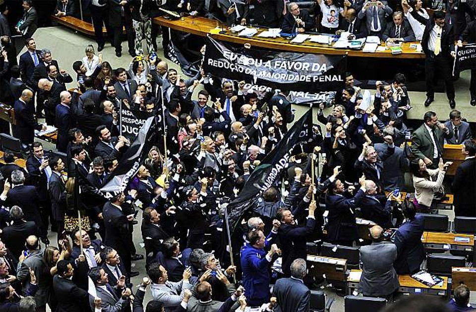 Plenário da Câmara durante a votação em primeiro turno: 203 deputados a favor da redução. | Luis Macedo/Câmara dos Deputados