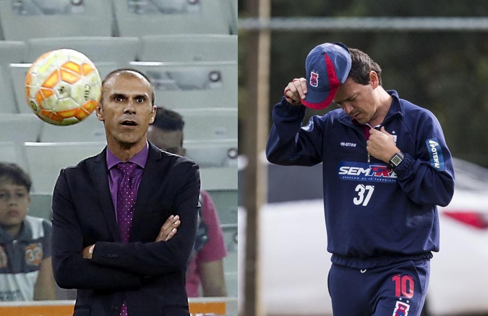 Milton Mendes, no Atlético, e Fernando Diniz, no Paraná: queda dupla no fim de semana. | Albari Rosa e Brunno Covello/Gazeta do Povo