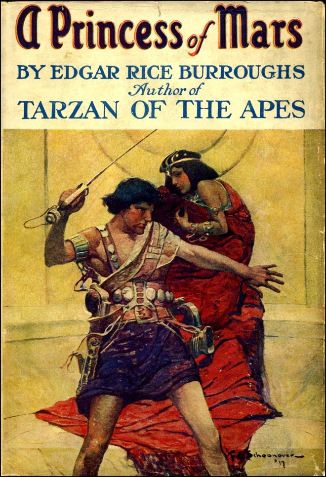 Uma Princesa de Marte (1917), de Edgar Rice Burroughs: No primeiro de uma dezena de romances do autor americano com temática marciana, Marte (chamado de Barsoom) é representado com elementos que remetem ao Oeste americano. O livro apresenta o herói John Carter, um soldado da Guerra Civil Americana que é transportado para o planeta, onde é capturado e se apaixona pela princesa Dejah Thoris |