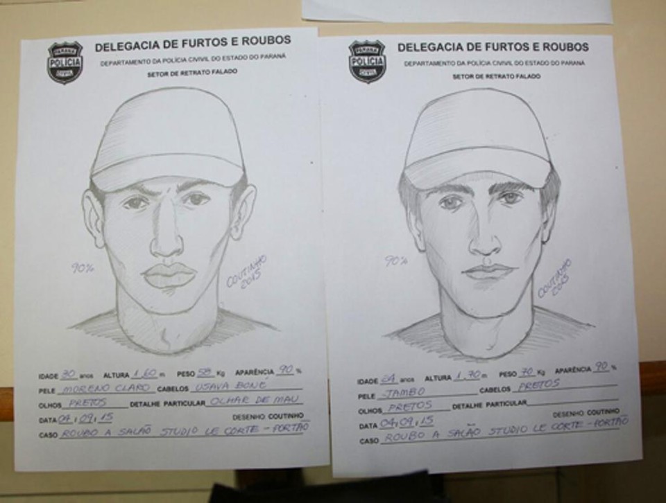 Retrato falado dos suspeitos de roubo à loja no Portão | /Paraná-Online