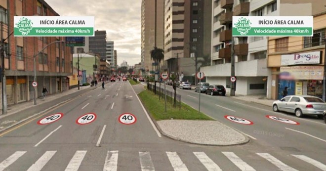 Sinalização alertando sobre a entrada na Área Calma será instalada nas próximas semanas. | SImulação/Prefeitura de Curitiba