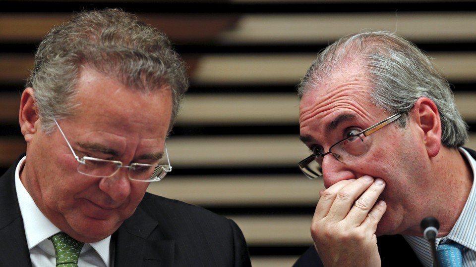 Renan Calheiros com Eduardo Cunha: líderes do Congresso darão a bênção ao corte de despesas. | Paulo Whitaker/Reuters