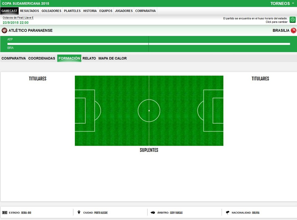 Imagem do site da Conmebol que consta que o Atlético vai mandar o jogo com o Brasília no Beira-Rio. | Reprodução Conmebol/