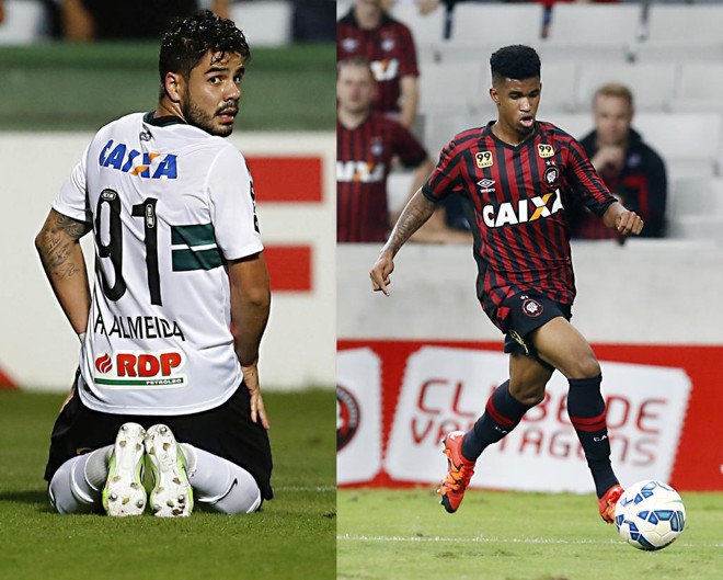Henrique Almeida, artilheiro do Coxa com nove gols, e o atleticano Ewandro, único atacante do Furacão a marcar nos últimos quatro jogos. | Albari Rosa/Gazeta do Povo