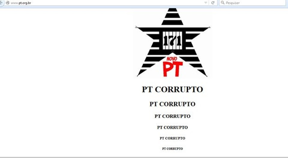 Imagem do site do PT com listras pretas e brancas lembrando os presidiários. | Reprodução