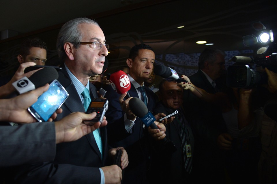 Cunha voltou a se negar a dizer se tem ou não contas na Suíça ou comentar qualquer detalhe dos documentos que vieram a público nas investigações. | Fabio Rodrigues Pozzebom/ Agência Brasil