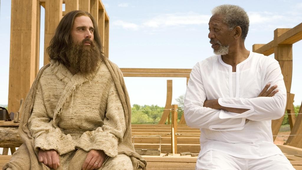 Steve Carell e Morgan Freeman em cena de “A Volta do Todo Poderoso”.